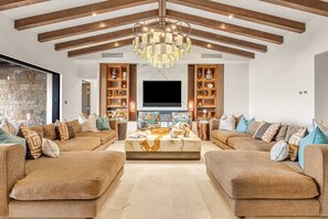 Smart TV, fireplace, table tennis, books