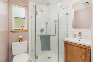 Hair dryer, towels, toilet paper