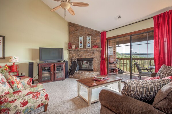 Smart TV, fireplace, DVD player, video library