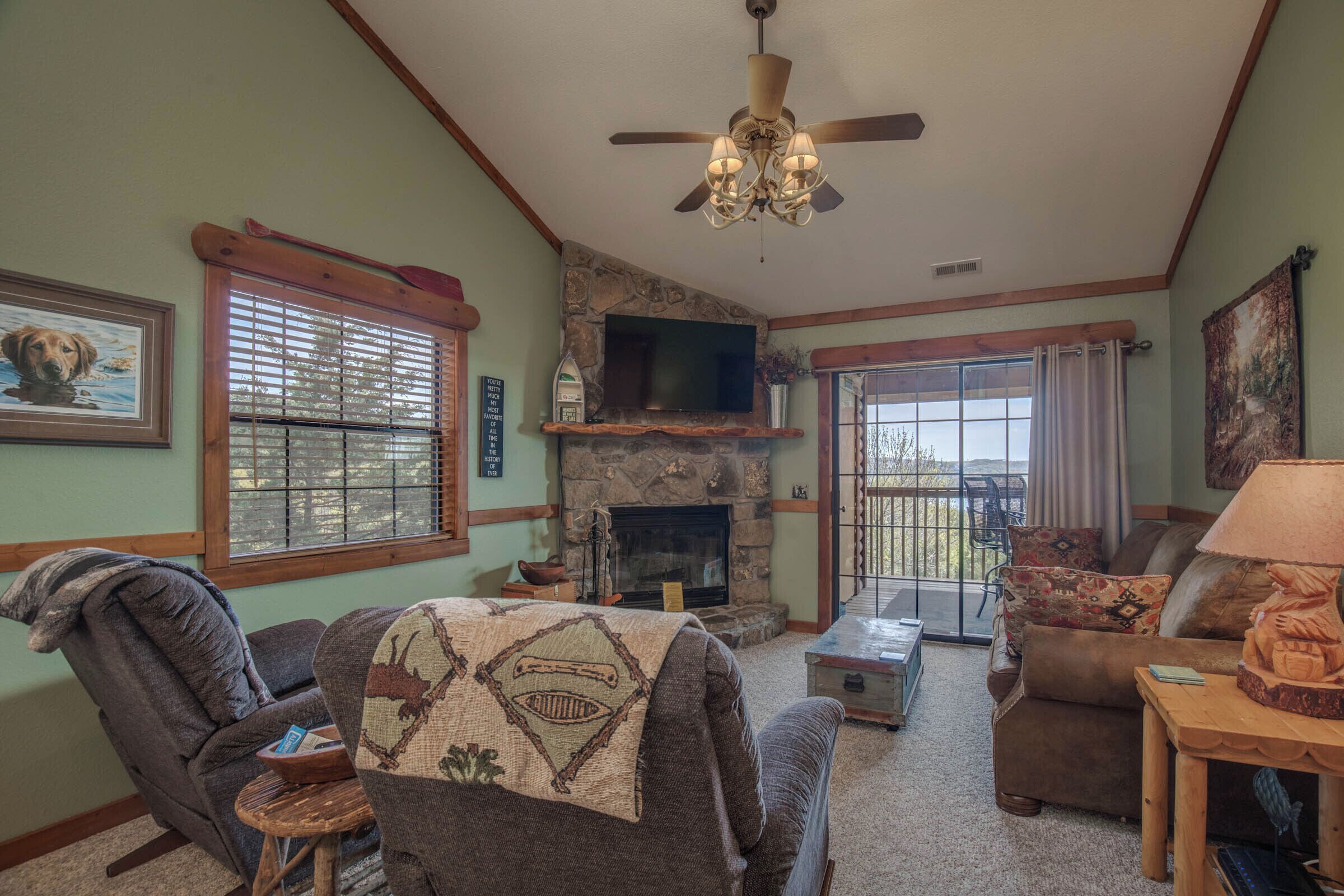 Smart TV, chimenea, reproductor de DVD y videoteca 