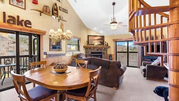 Smart TV, fireplace, DVD player, video library