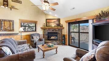 Smart TV, chimenea, reproductor de DVD y videoteca