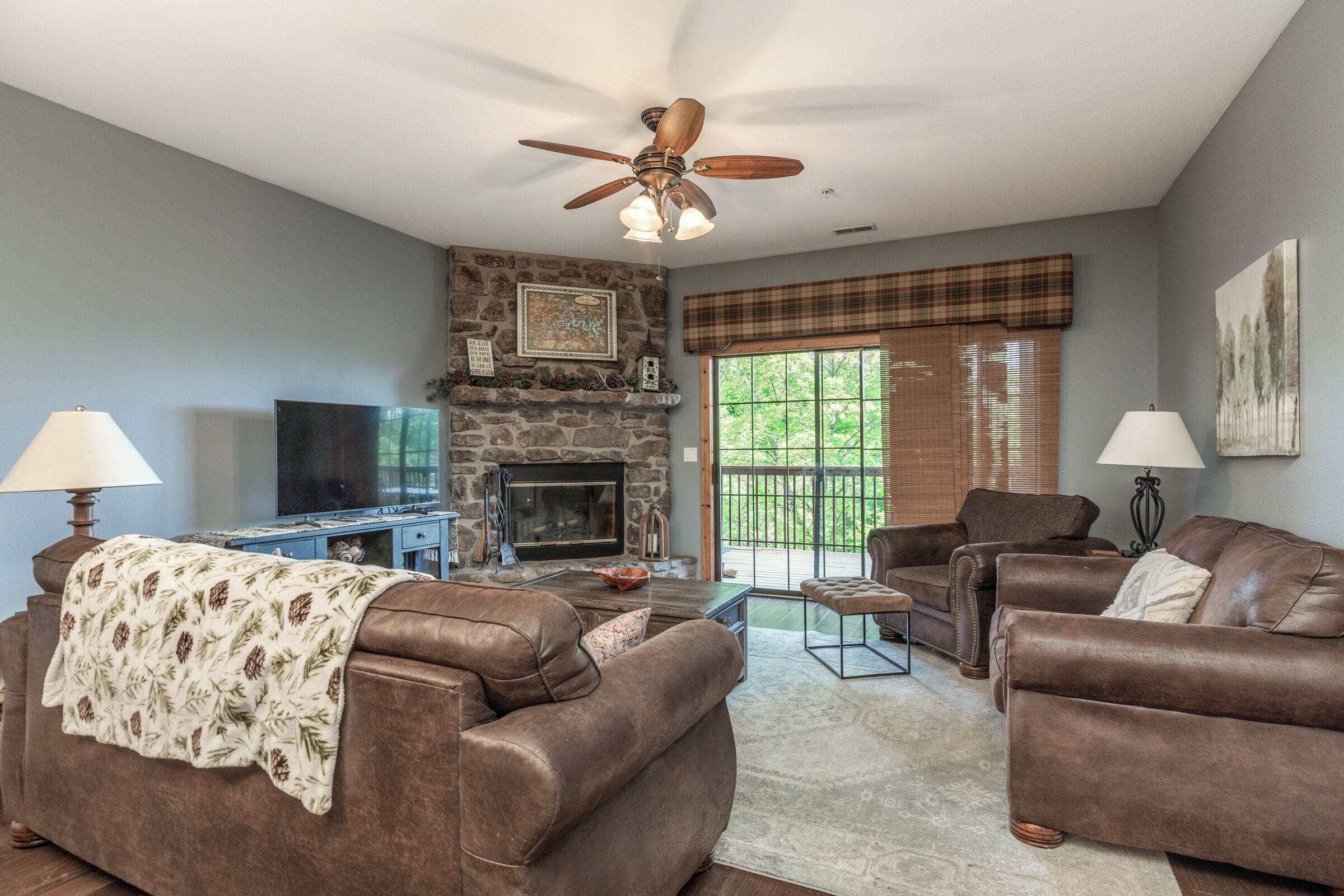 Smart TV, fireplace, DVD player, video library