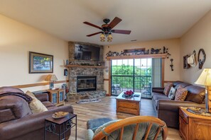 TV connectée, cheminée, lecteur de DVD, vidéothèque