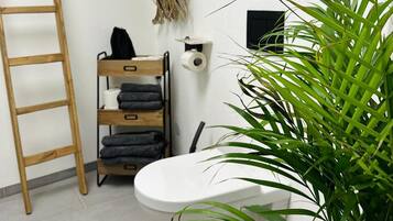 Suihku, hiustenkuivaaja, pyyhkeet