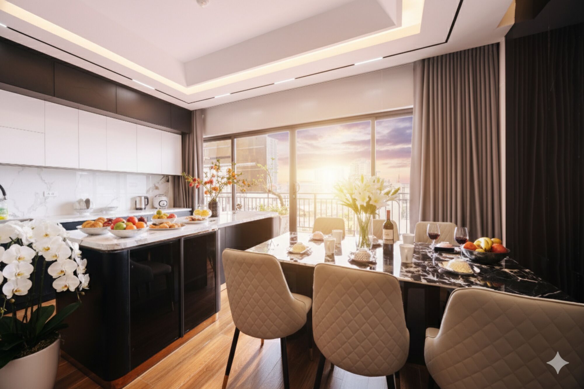 Elite Penthouse, Balcony, City View | Private kitchen | Full-sized fridge