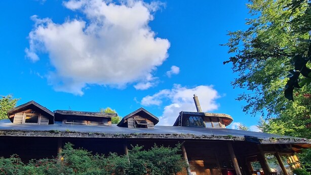 A rustic cabin-style building with a sloped roof and a chimney. - Neltume Lodge (Panguipulli)