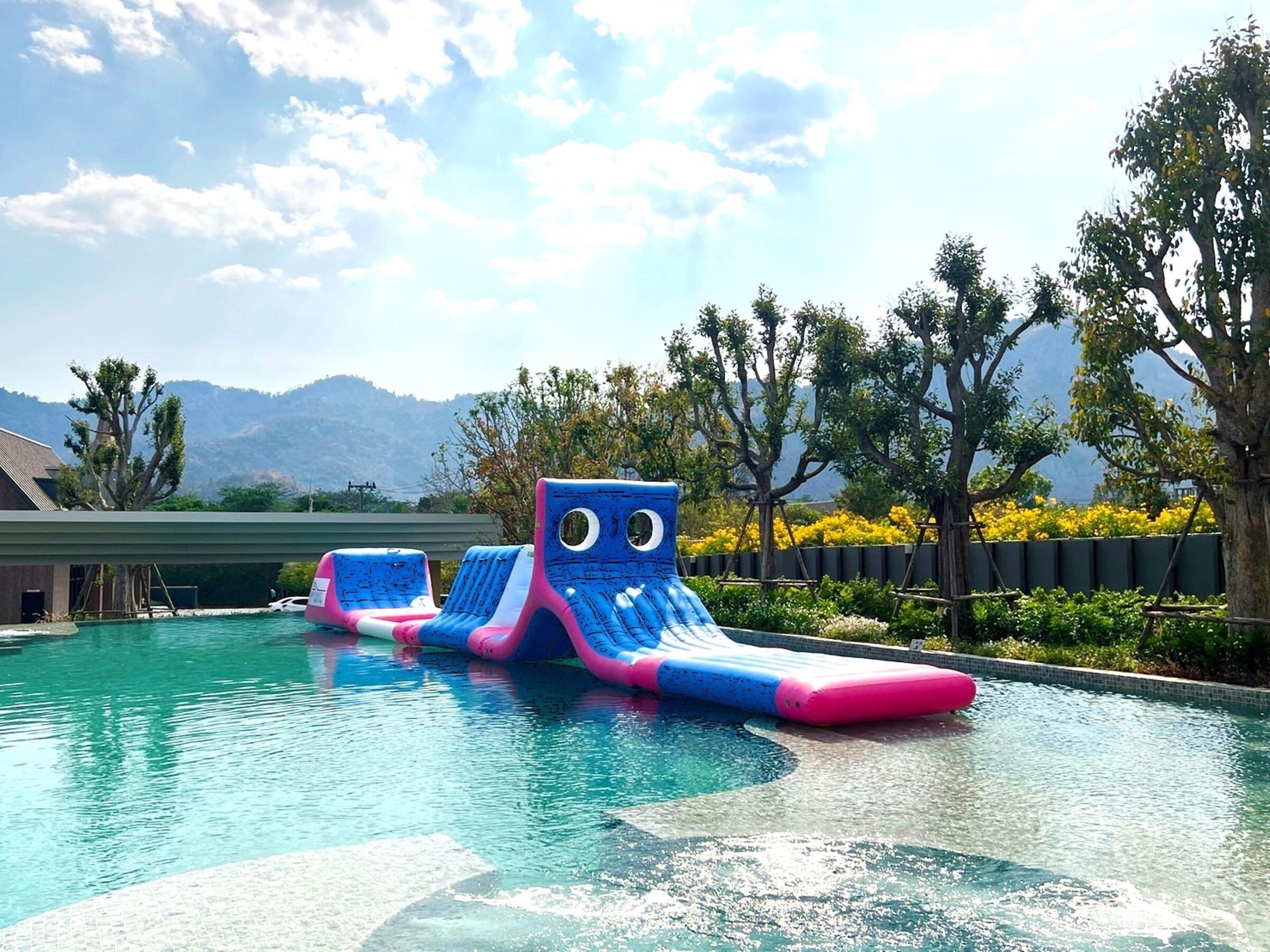 Outdoor pool, pool umbrellas, pool loungers