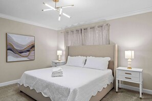 4 bedrooms, desk, iron/ironing board, travel cot