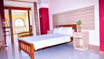 Deluxe Double Room, Pool View | Hypo-allergenic bedding, desk, laptop workspace, blackout drapes