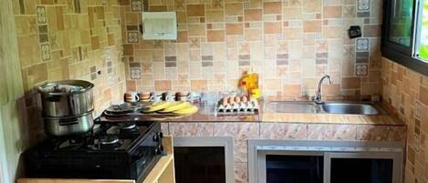 Appartamento Comfort | Cucina privata | Frigorifero con congelatore, microonde, forno, piano cottura