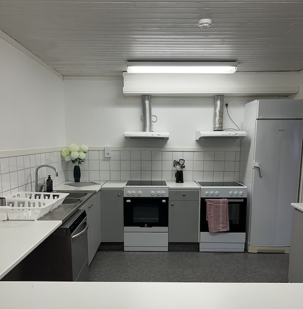 Full-sized fridge, microwave, oven, stovetop