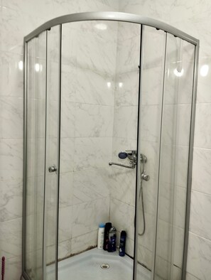 Hair dryer, bidet, towels, soap