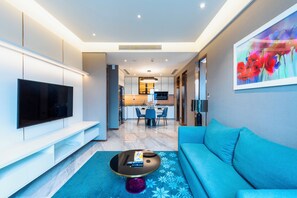 Luxury Two bedroom Apartment (Petronas Twin Tower View) | Living area | 43-inch Smart TV with digital channels - Imperial Luxury Suites KLCC by Moonway (Kuala Lumpur)