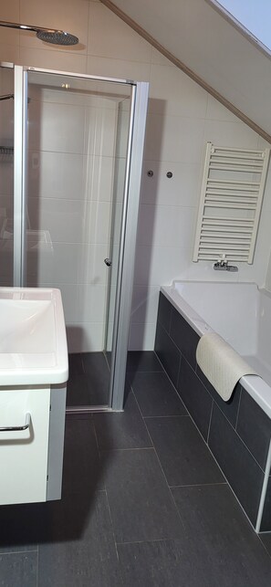 Shower, hair dryer, toilet paper