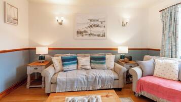 Smart TV, fireplace, DVD player, books