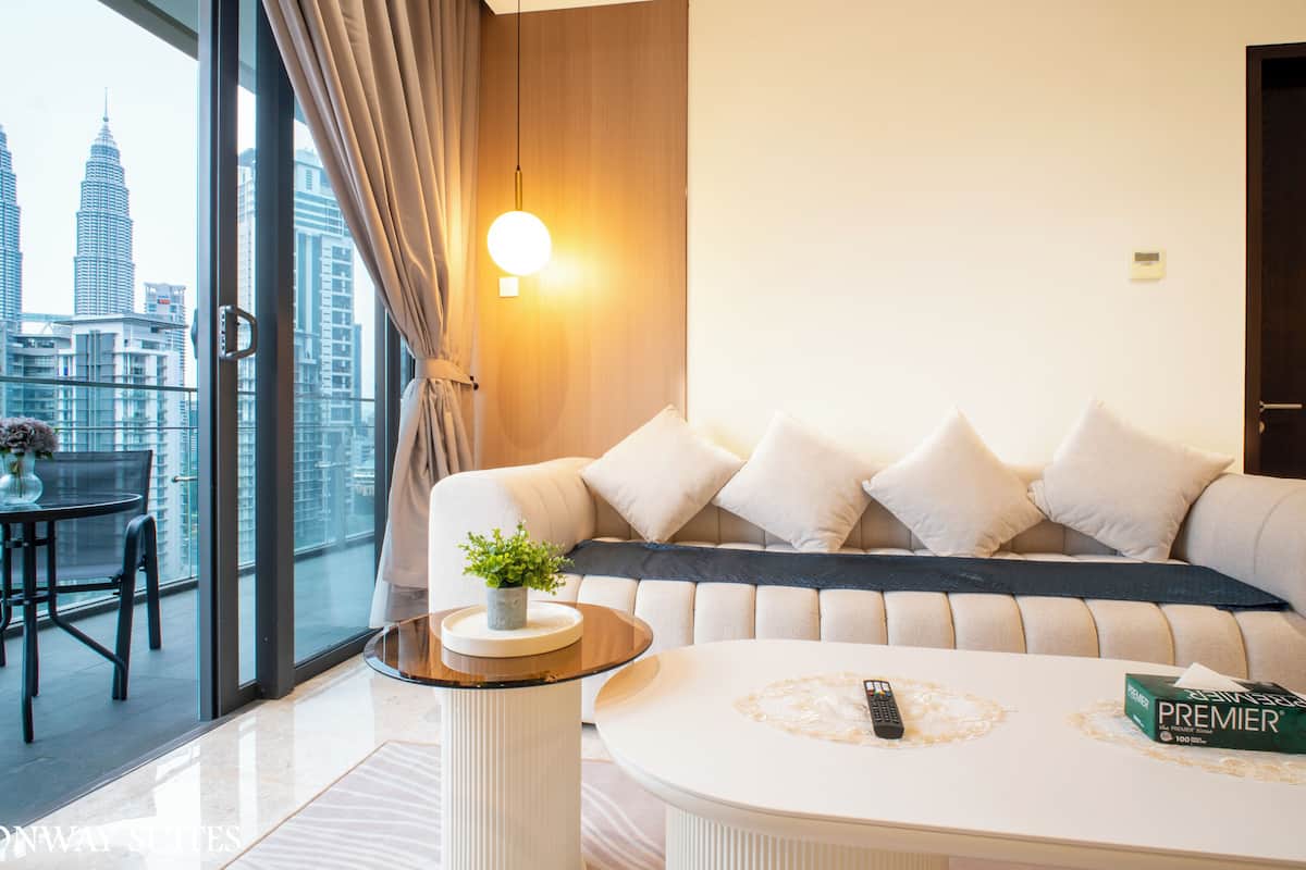 Luxury two bedroom apartment (Petronas Twin Towers View) | Living area | 43-inch Smart TV with digital channels, Netflix, Hulu