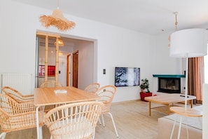 Villa, 2 Bedrooms, Private Pool | Living area | 40-inch flat-screen TV with digital channels, fireplace - Siora Agiolina 2 BD Private Pool Villa (Kefalonia)