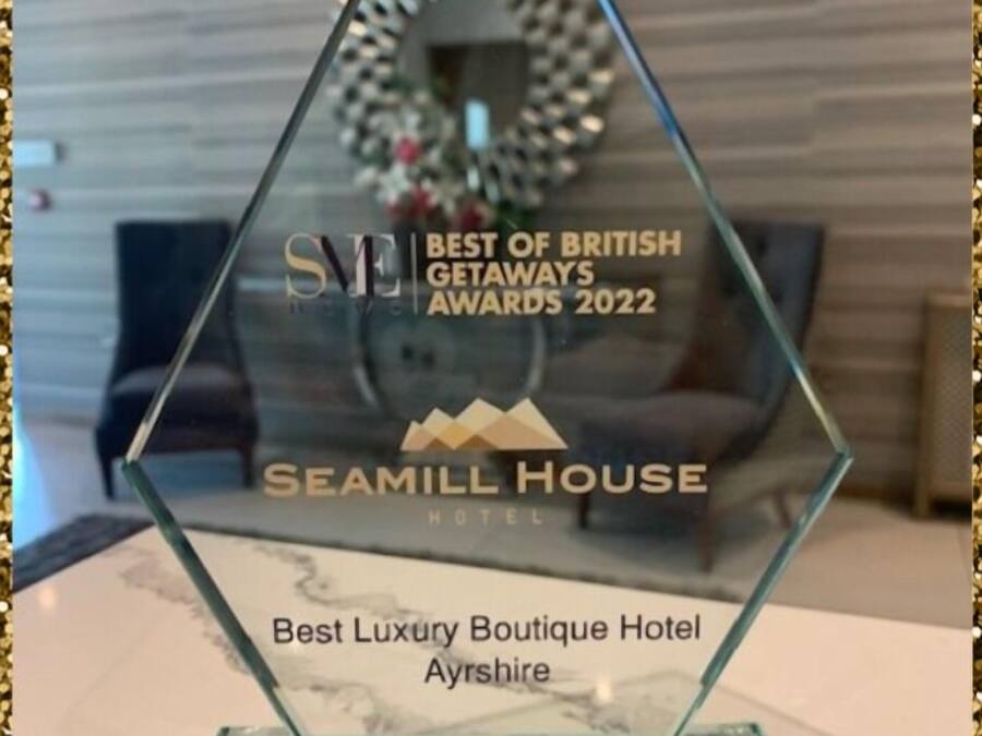 A glass award for the Best Luxury Boutique Hotel in Ayrshire at the Seamill House.