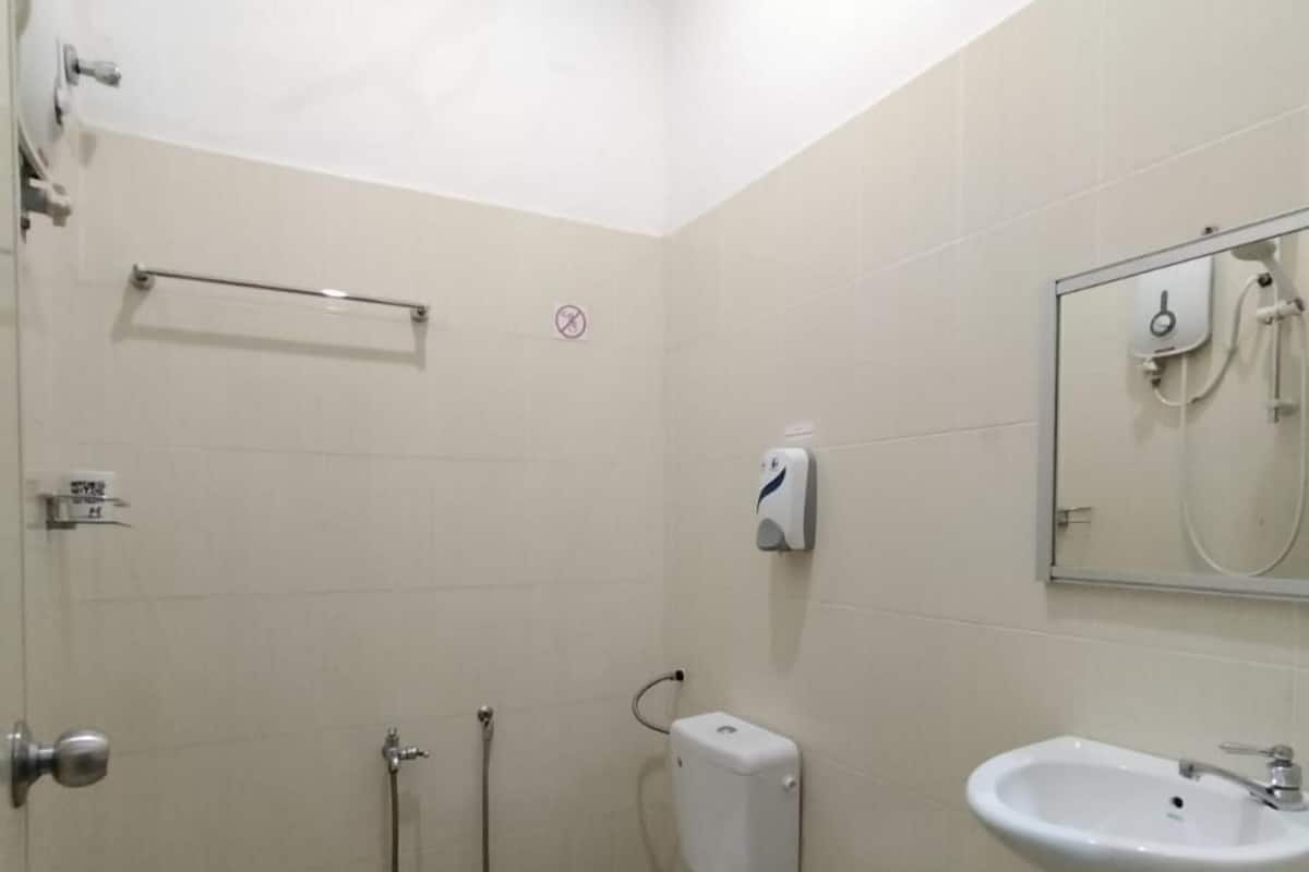 Shower, hair dryer, soap, shampoo