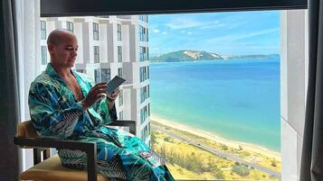 Luksus-dobbeltværelse til 1 person - 1 kingsize-seng - havudsigt - mod havet | Egyptiske bomuldslagner, premium-sengetøj, dundyner