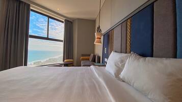 Luksus-dobbeltværelse til 1 person - 1 kingsize-seng - havudsigt - mod havet | Egyptiske bomuldslagner, premium-sengetøj, dundyner