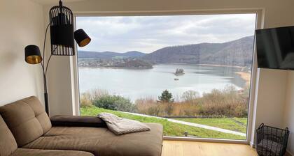 Modern vacation home with panoramic terrace, sauna and view of Lake Edersee