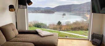 Modern vacation home with panoramic terrace, sauna and view of Lake Edersee