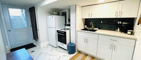 Microwave, oven, stovetop, electric kettle