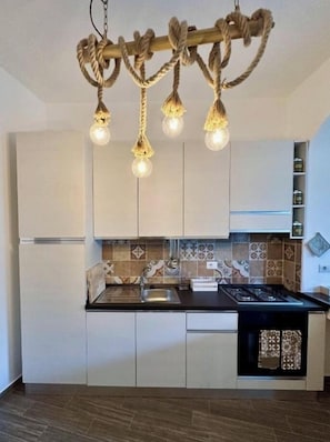 Fridge, oven, stovetop, coffee/tea maker