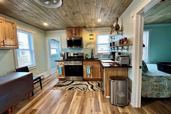 Frigorífico, microondas, horno y placa de cocina