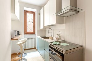 Fridge, microwave, oven, dishwasher