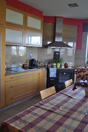 Full-size fridge, microwave, oven, stovetop