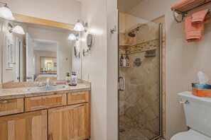 Hair dryer, towels, soap