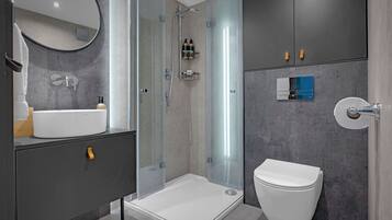 Shower, free toiletries, hair dryer, bathrobes