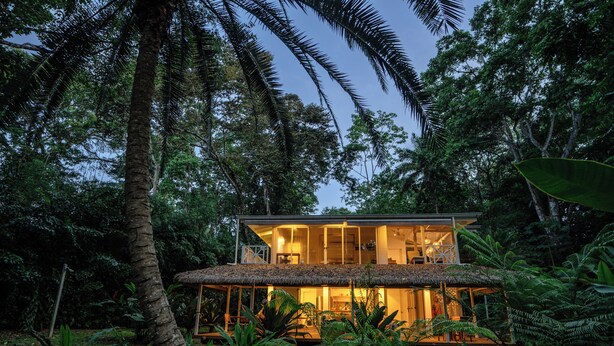 A two-story eco-friendly house surrounded by dense tropical vegetation. - Villa Oasis (Cahuita)