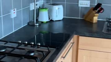 Apartment | Private kitchen | Fridge, microwave, oven, stovetop