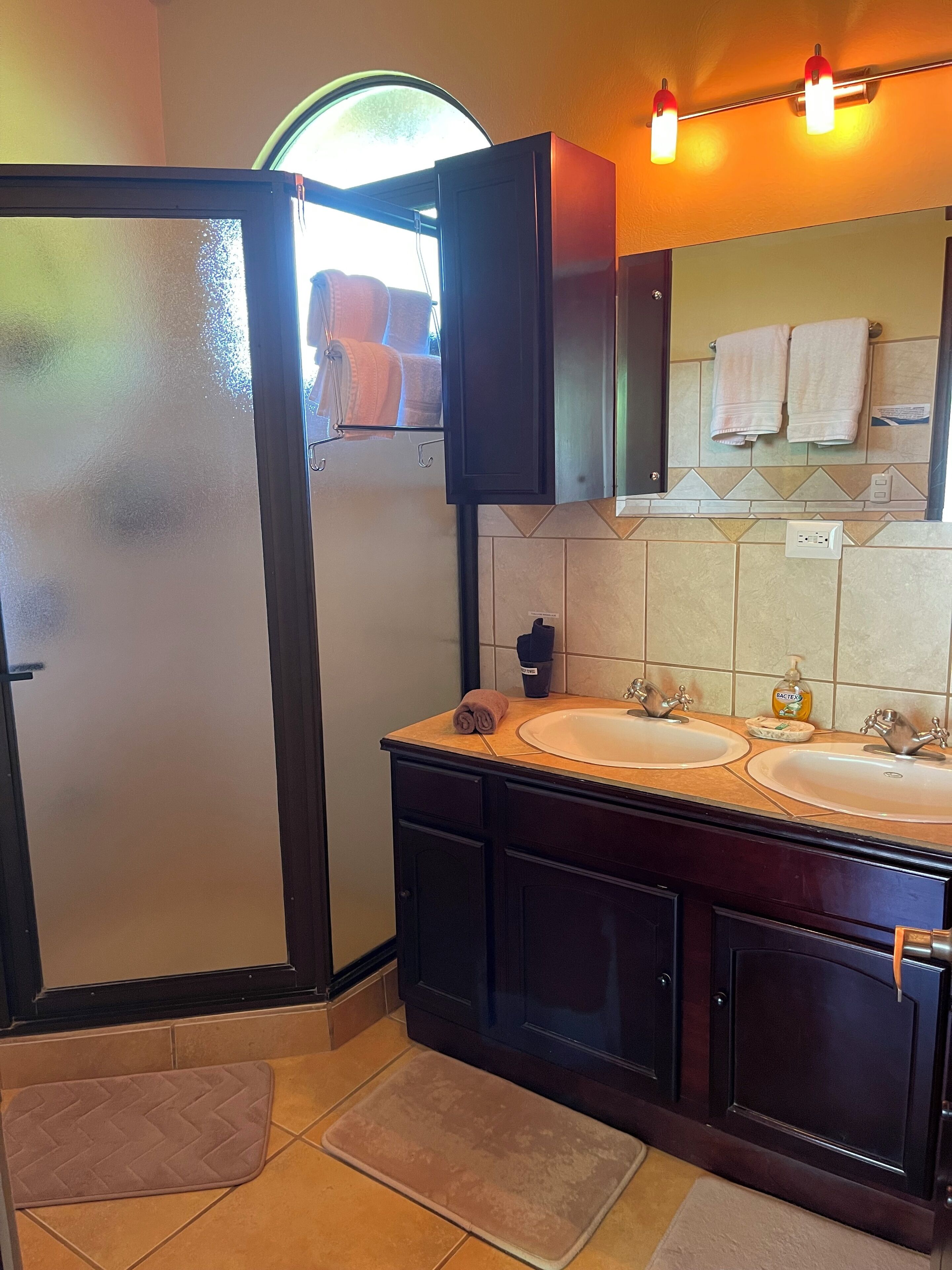 샤워 시설, 헤어드라이어, 타월, 비누