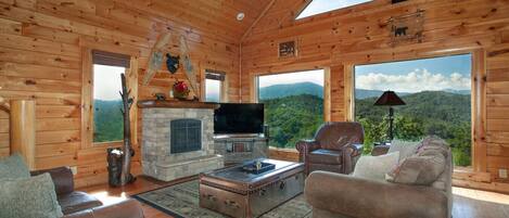 Smart TV, fireplace, foosball