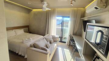 Family Apartment, 1 Queen Bed with Sofa bed, Balcony, City View | Individually decorated, individually furnished, desk, laptop workspace