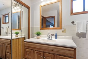 Shower, towels, toilet paper