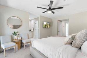 4 bedrooms, desk, iron/ironing board, travel cot