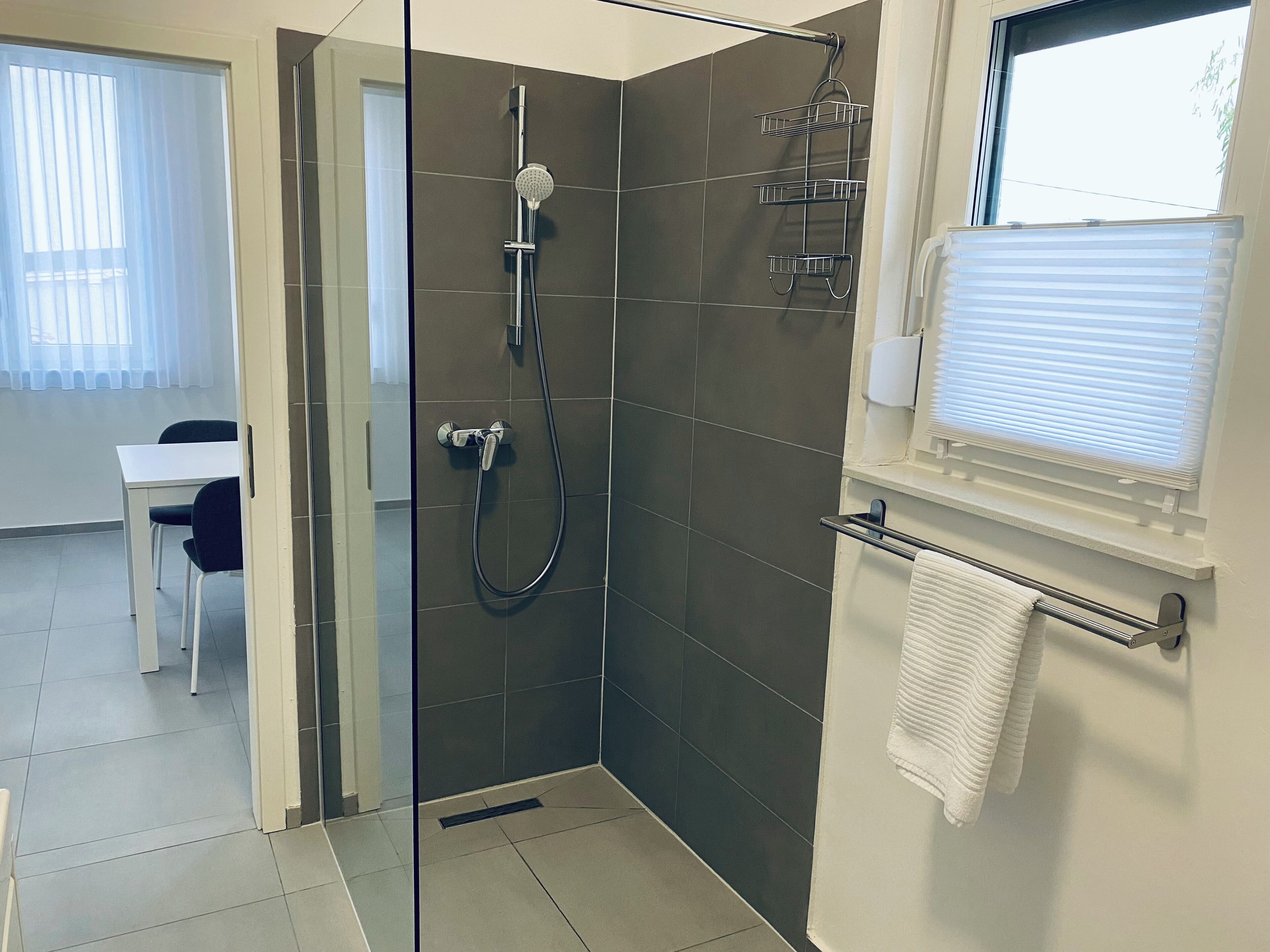 Dusche, Haartrockner, Handtücher, Seife