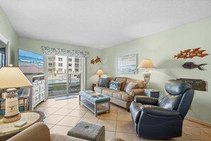 Condo, Multiple Beds (Sea Coast Gardens III 108) | Living area | TV