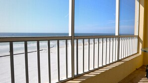 A balcony with a view of the beach and ocean. - Casa Playa #502 Beach Front - Gulf Front Getaway (Fort Myers Beach)