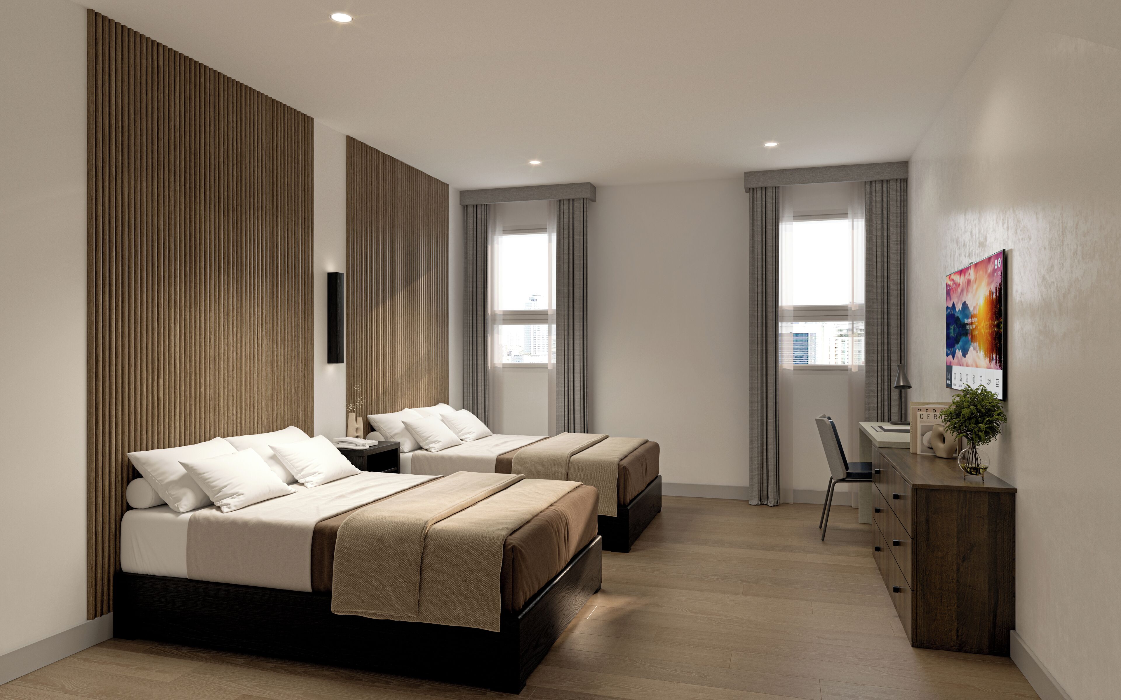 In-room safe, desk, laptop workspace, blackout curtains