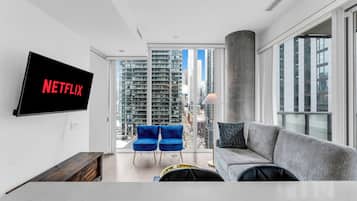 Design-lejlighed - 2 soveværelser - køkken - byudsigt | Opholdsområde