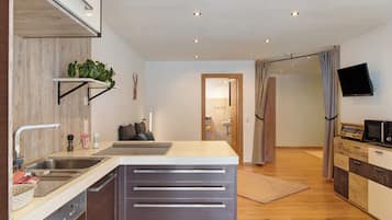 Kühlschrank, Mikrowelle, Herdplatte, Geschirrspüler