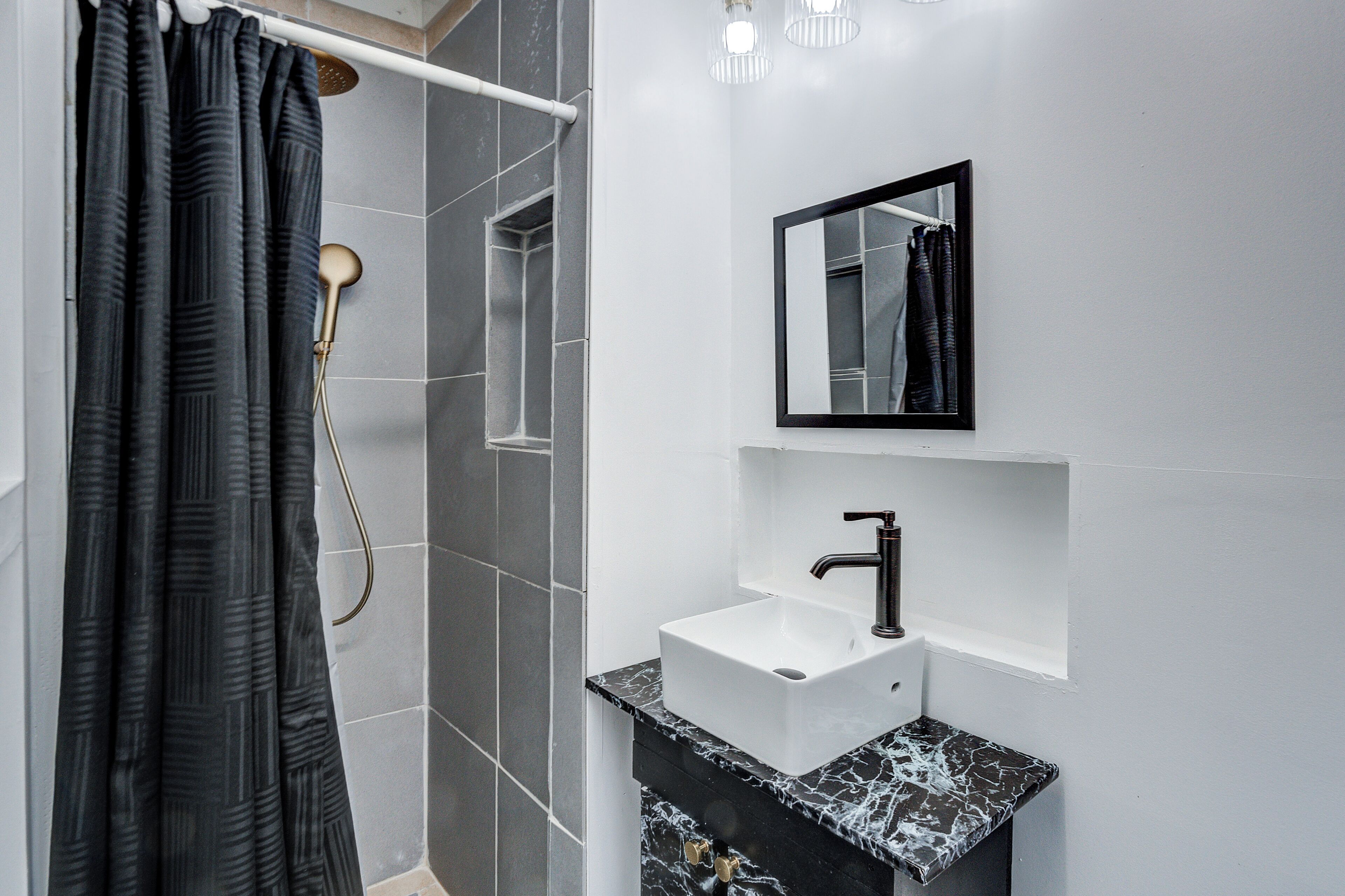 Shower, towels, soap, toilet paper