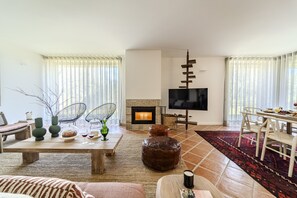 Televisión y chimenea 